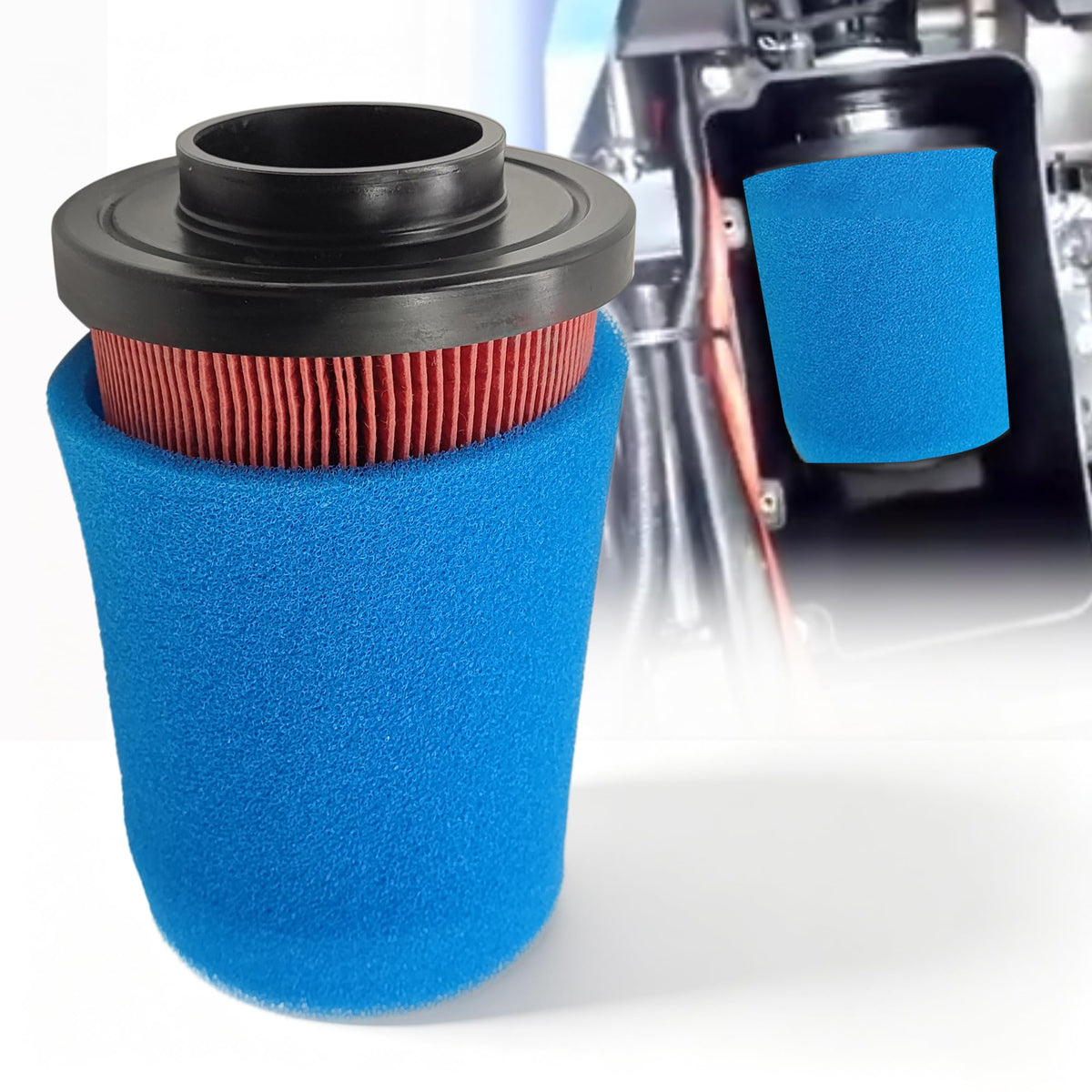 QYMOTO front view of air filter showing fitment and clean design for easy replacement