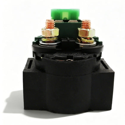 QYMOTO starter solenoid front view showing compact design and reliable replacement