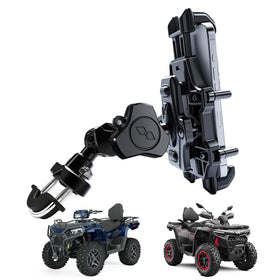 QYMOTO front view of mounted phone holder showing robust build and fit benefit