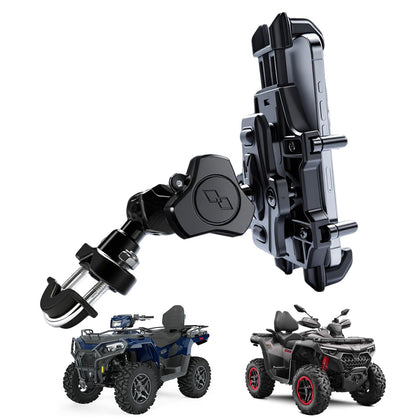 QYMOTO front view of mounted phone holder showing robust build and fit benefit