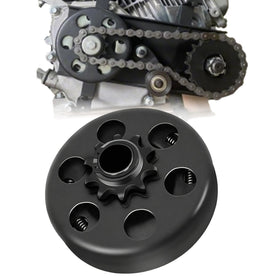 QYMOTO front view clutch showing 10-tooth sprocket and compact housing for easy replacement