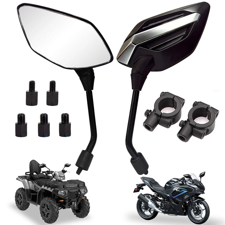 QYMOTO front view of both mirrors showing symmetrical design and improved rear visibility