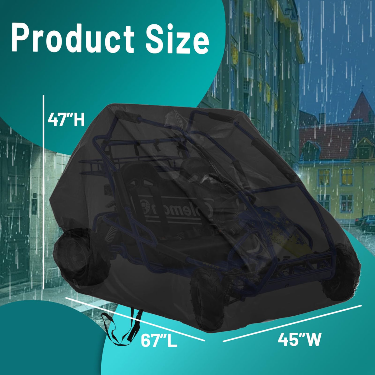 QYMOTO KT196 cover in garage storage protecting kart from dust and debris