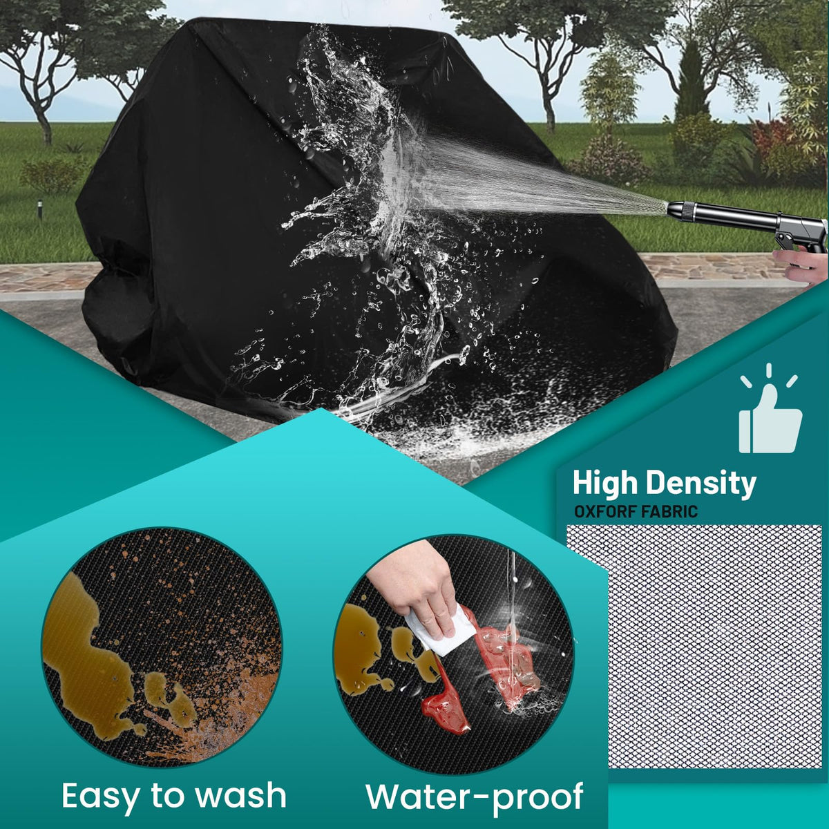 QYMOTO side profile of cover on kart demonstrating full-body weather shield
