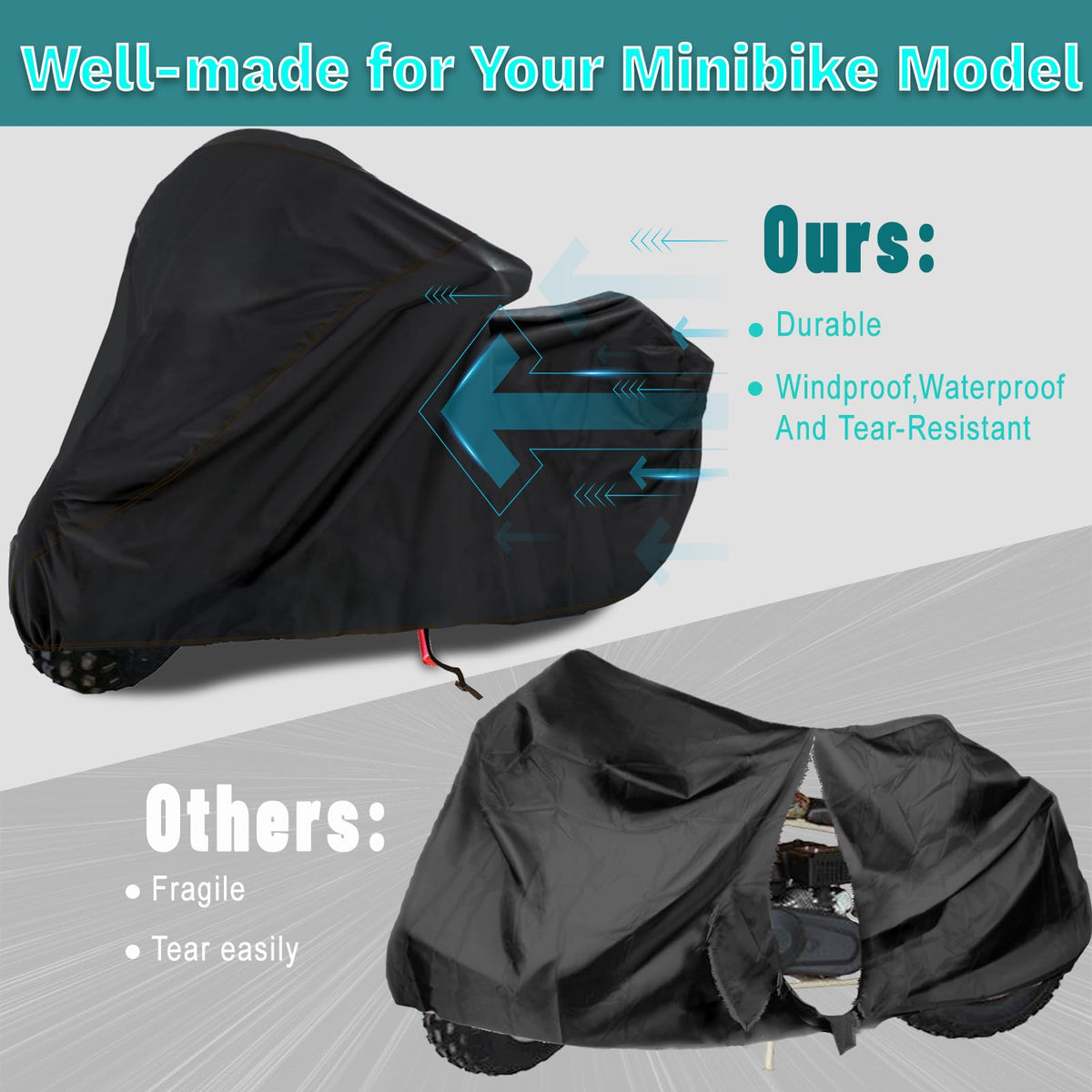 QYMOTO mini bike cover belly strap fastening securing cover tightly