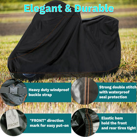 QYMOTO mini bike cover elastic hem detail preventing wind lift