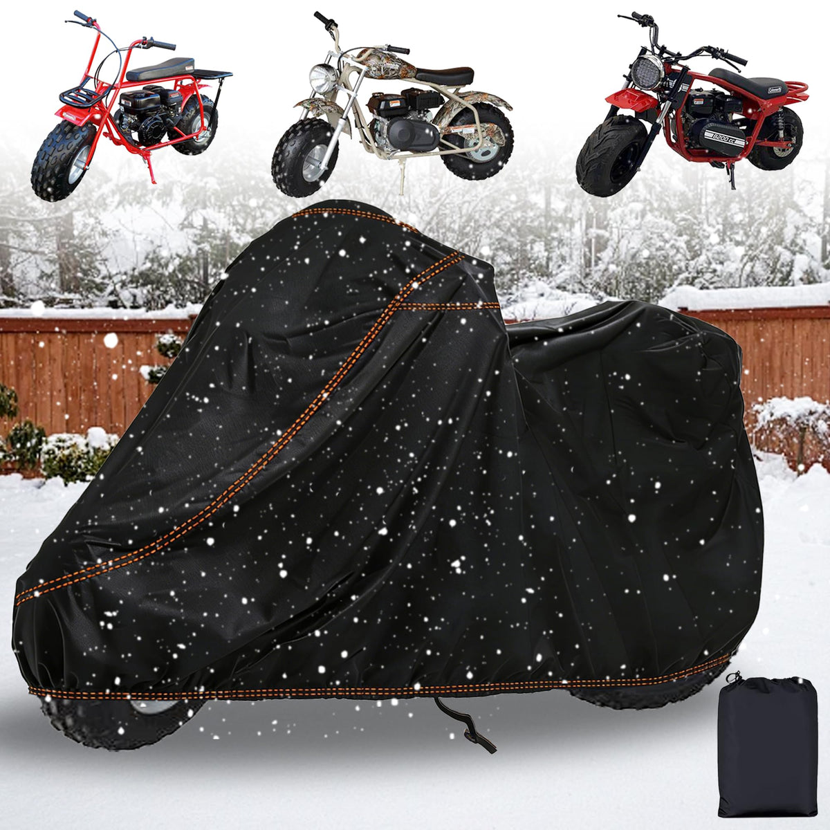 QYMOTO mini bike cover storage pouch packed for compact transport