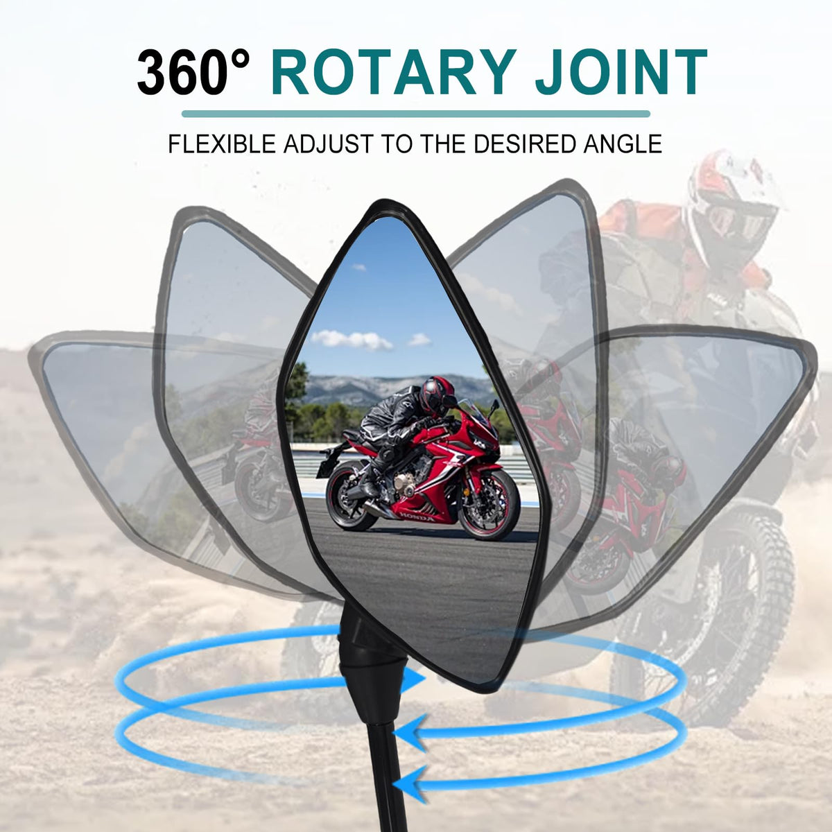 QYMOTO mirror installed on an ATV demonstrating stability and improved situational awareness