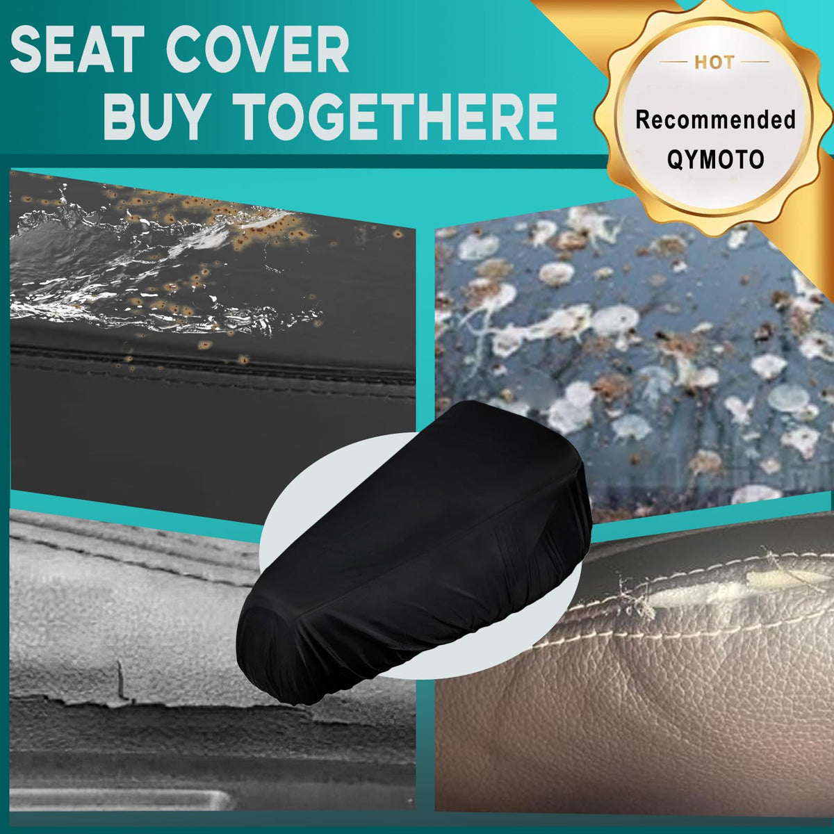 QYMOTO seat next to hand for scale showing compact 12-inch size