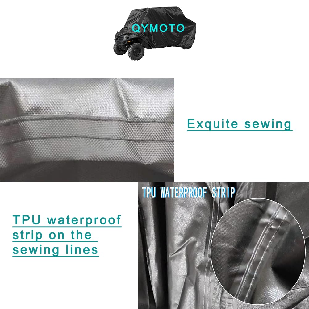 QYMOTO folded cover in storage bag showing compact, easy stow benefit