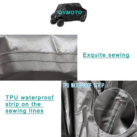 QYMOTO folded cover in storage bag showing compact, easy stow benefit