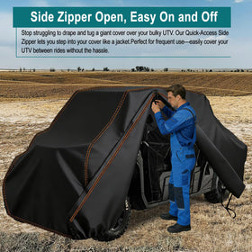 QYMOTO size comparison with person showing scale and large 4–6 seater fit