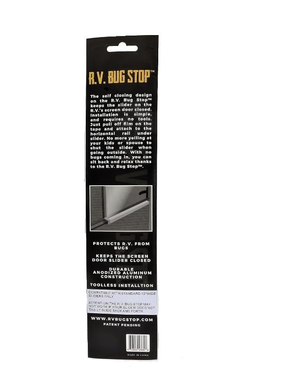 R.V. Bug Stop packaging with 3M adhesive backing for tool-free installation