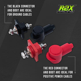 R2X Racing red and black pair installed illustrating organized dual-terminal setup