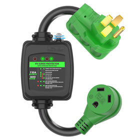 RVGUARD front connector showing 50A to 30A conversion and secure fit
