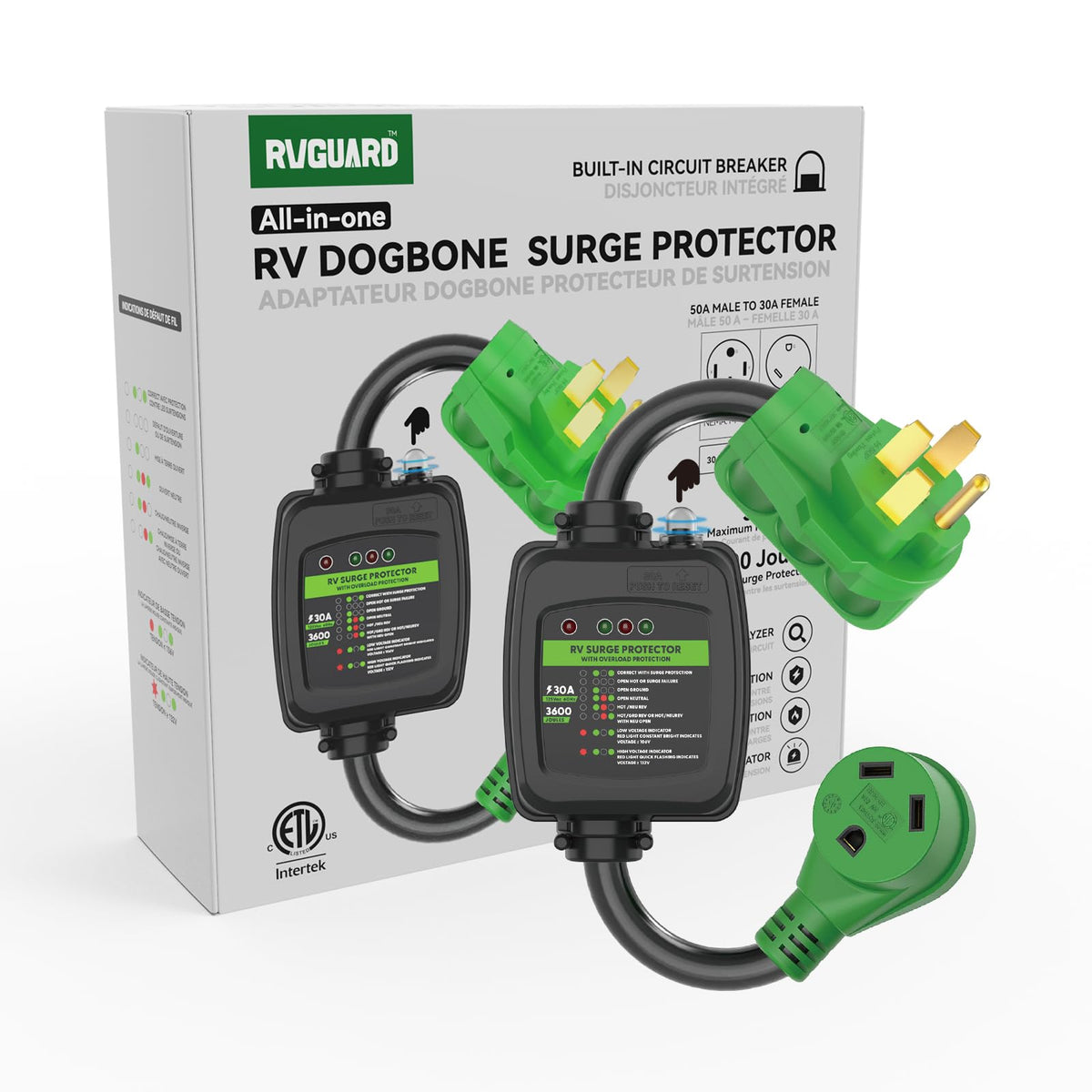 RVGUARD in camper hookup scene providing protected power at campsite