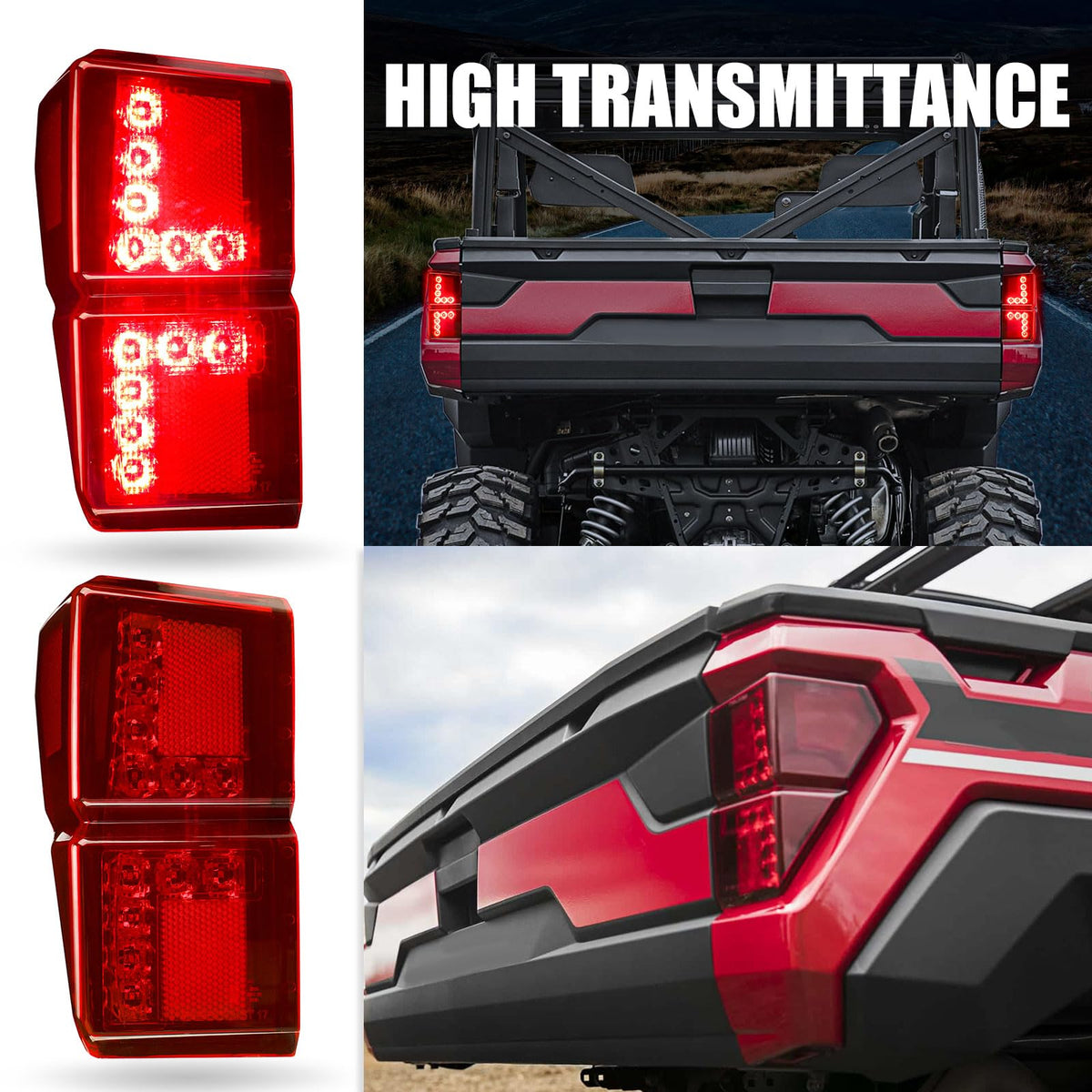 Raceast Polaris Ranger tail light beside hand showing size and scale