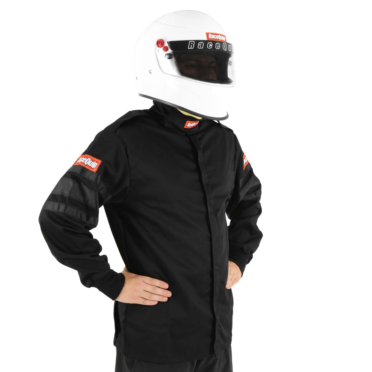 RaceQuip front view of jacket showing fit and professional race look