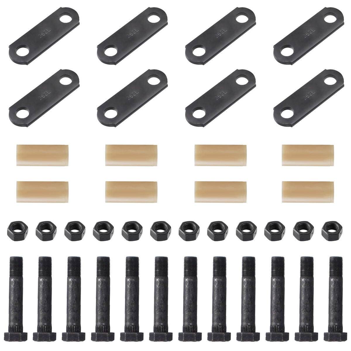 Racewill front packaging showing complete tandem axle shackle kit and quick identification benefit