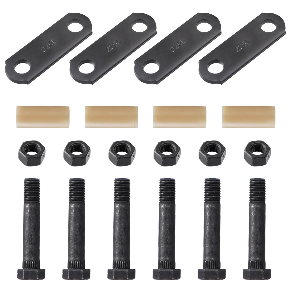 Racewill trailer shackle kit front pack shows all included parts and quick identification benefit
