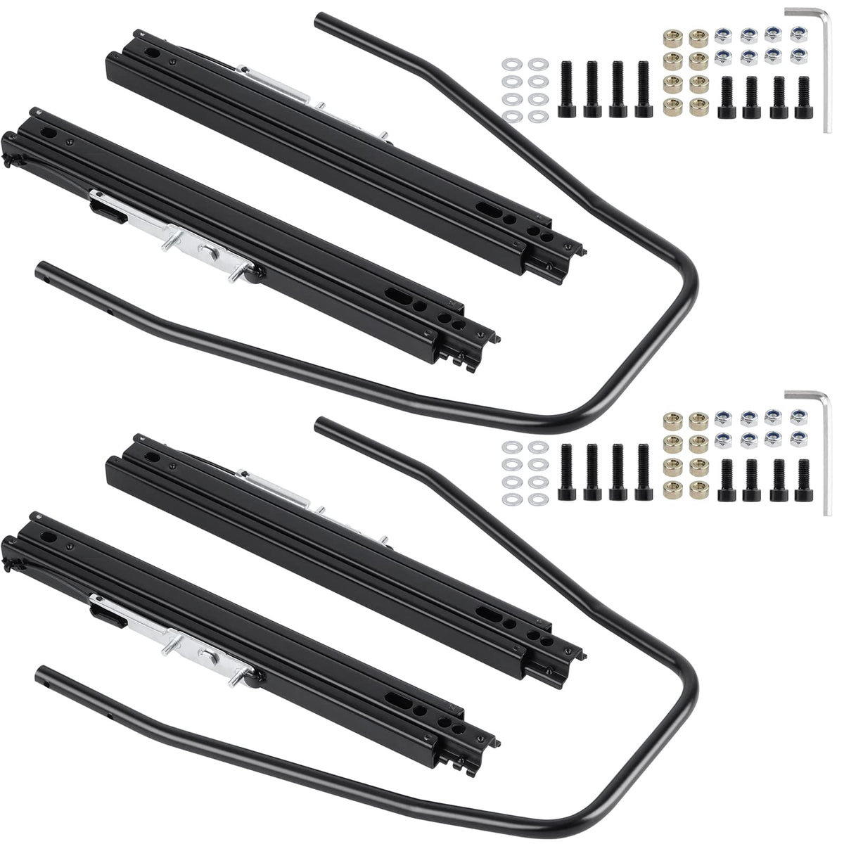 Racewill front view of slider rails showing fit and adjustment benefit