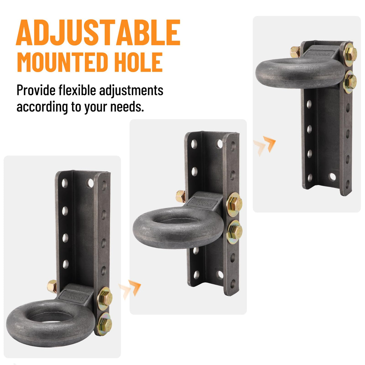 Racewill detail of height adjustment positions demonstrating five settings for level towing