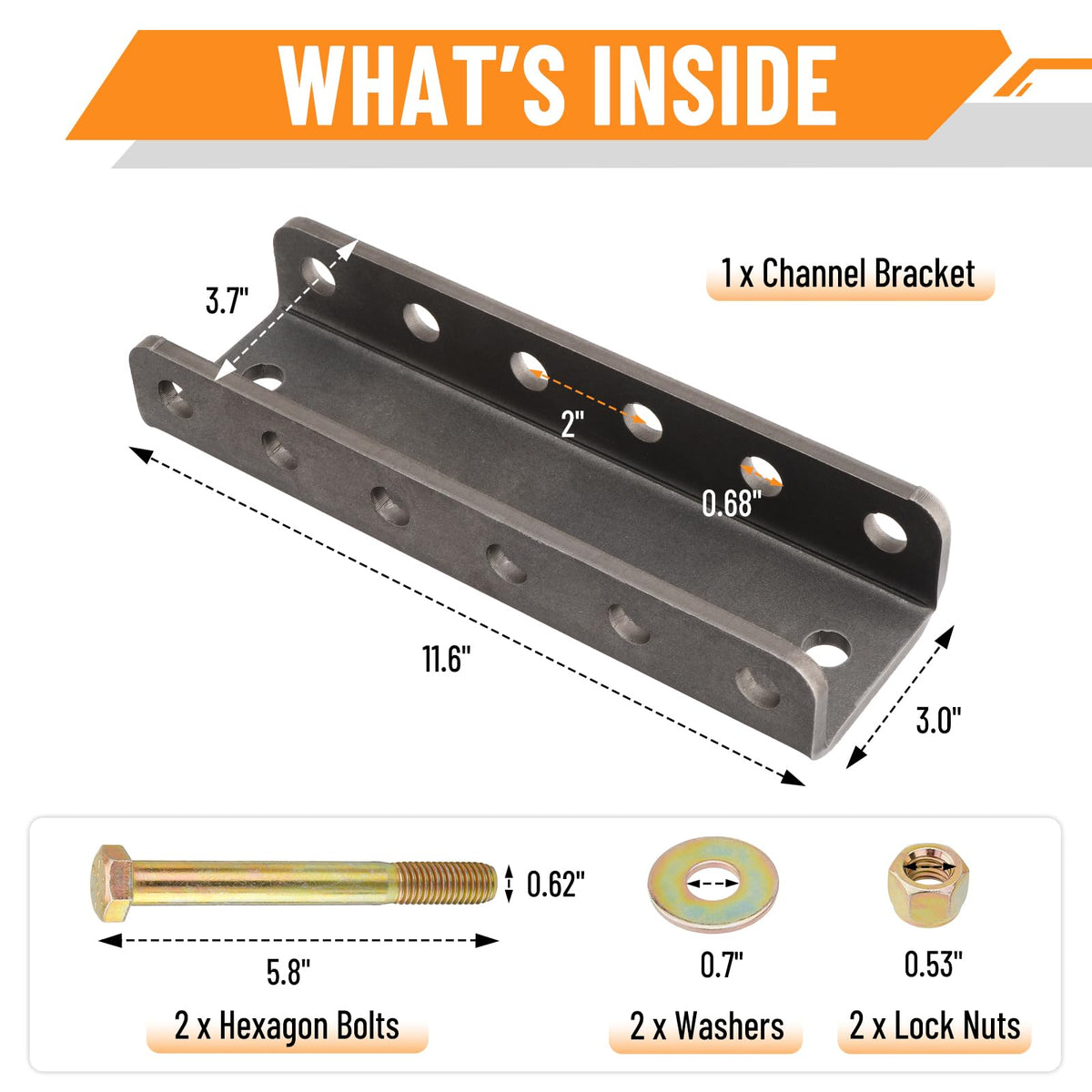 Racewill included hardware laid out showing bolts washers nuts for easy installation