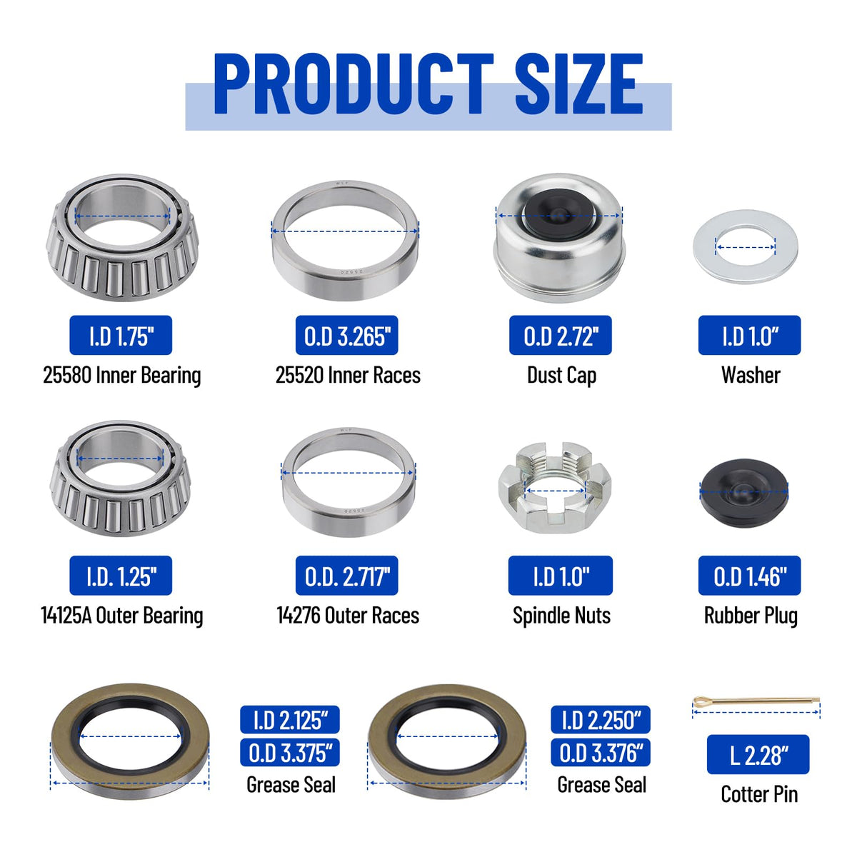 Racewill installation layout with all components supplied for a full hub rebuild