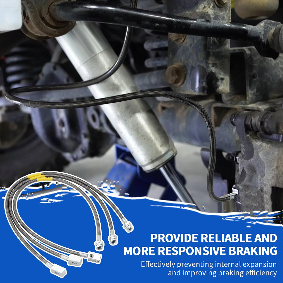 Racewill installed front brake line on Jeep showing secure routing benefit