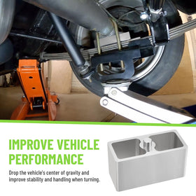 Racewill side view of block installed on axle demonstrating improved rear stance
