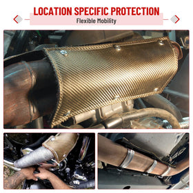 Racewill mounted on a curved exhaust demonstrating flexible fit and protection