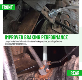 Racewill mounted rear brake line view demonstrating secure fit and reinforced protection