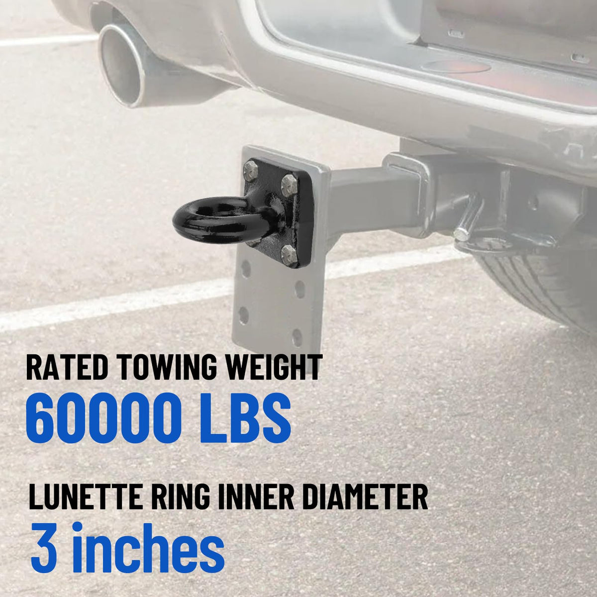 Racewill mounting flange bolt pattern showing four-bolt security and stable towing benefit