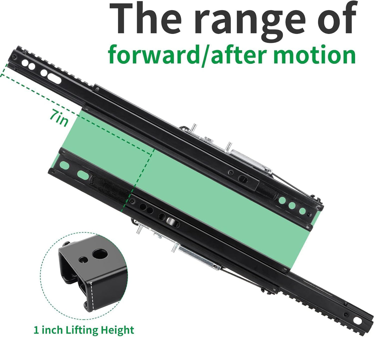 Racewill side profile showing rail travel for precise seat positioning benefit