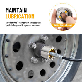 Racewill spring-loaded piston detail showing grease-pressure indicator for quick checks