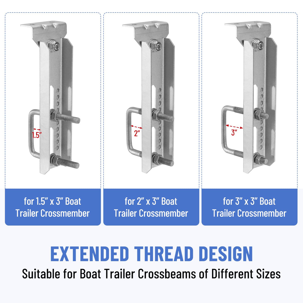 Racewill U-bolt detail showing extended thread and precise fit for varied crossbeam widths