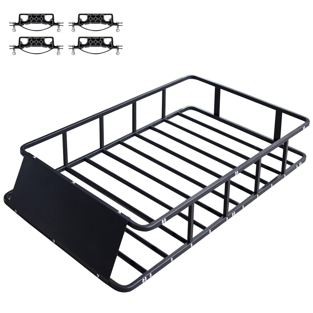 Racketon front profile of roof basket showing secure load platform and clear capacity