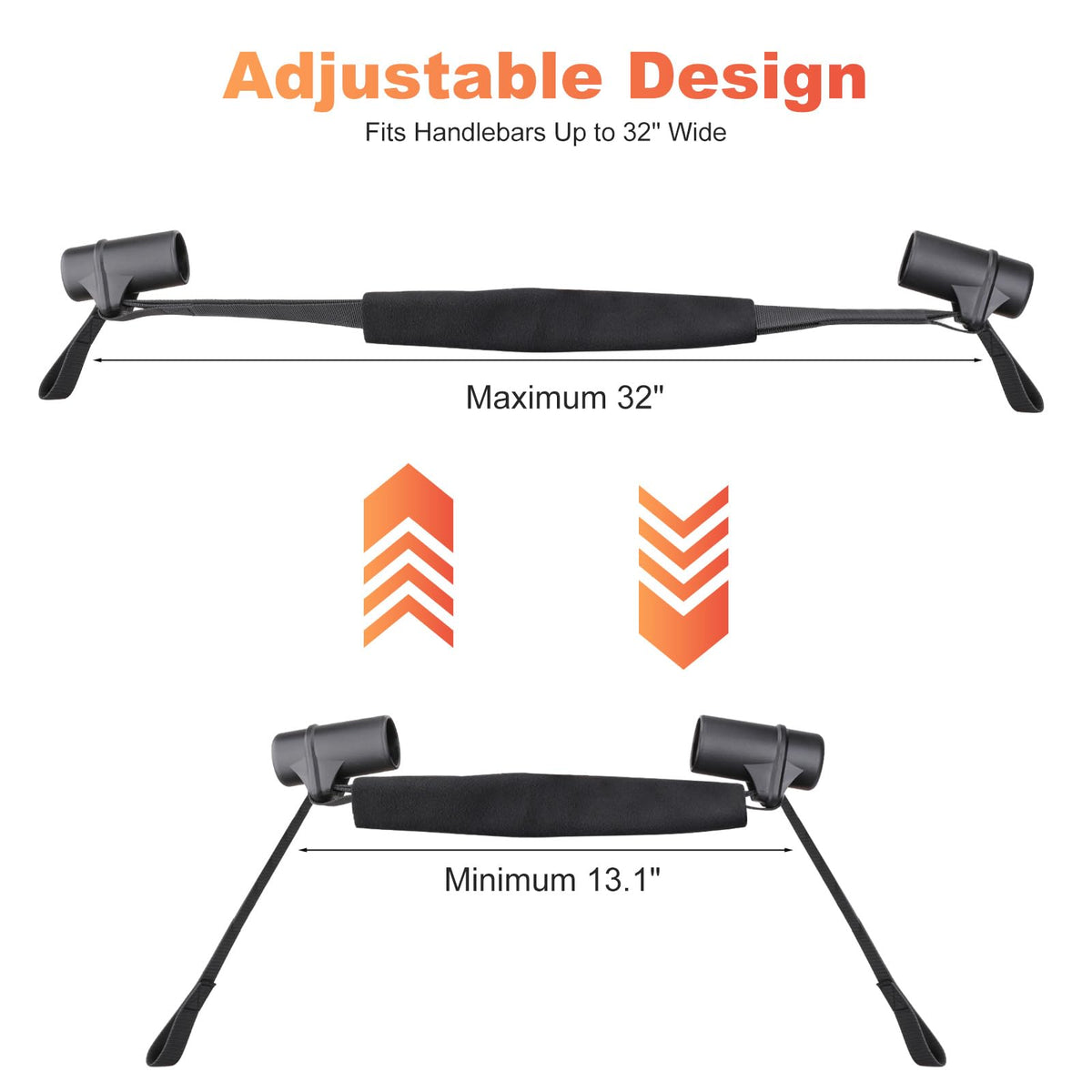 Racrank width comparison with ruler to show fit up to 32 inches for wide handlebars