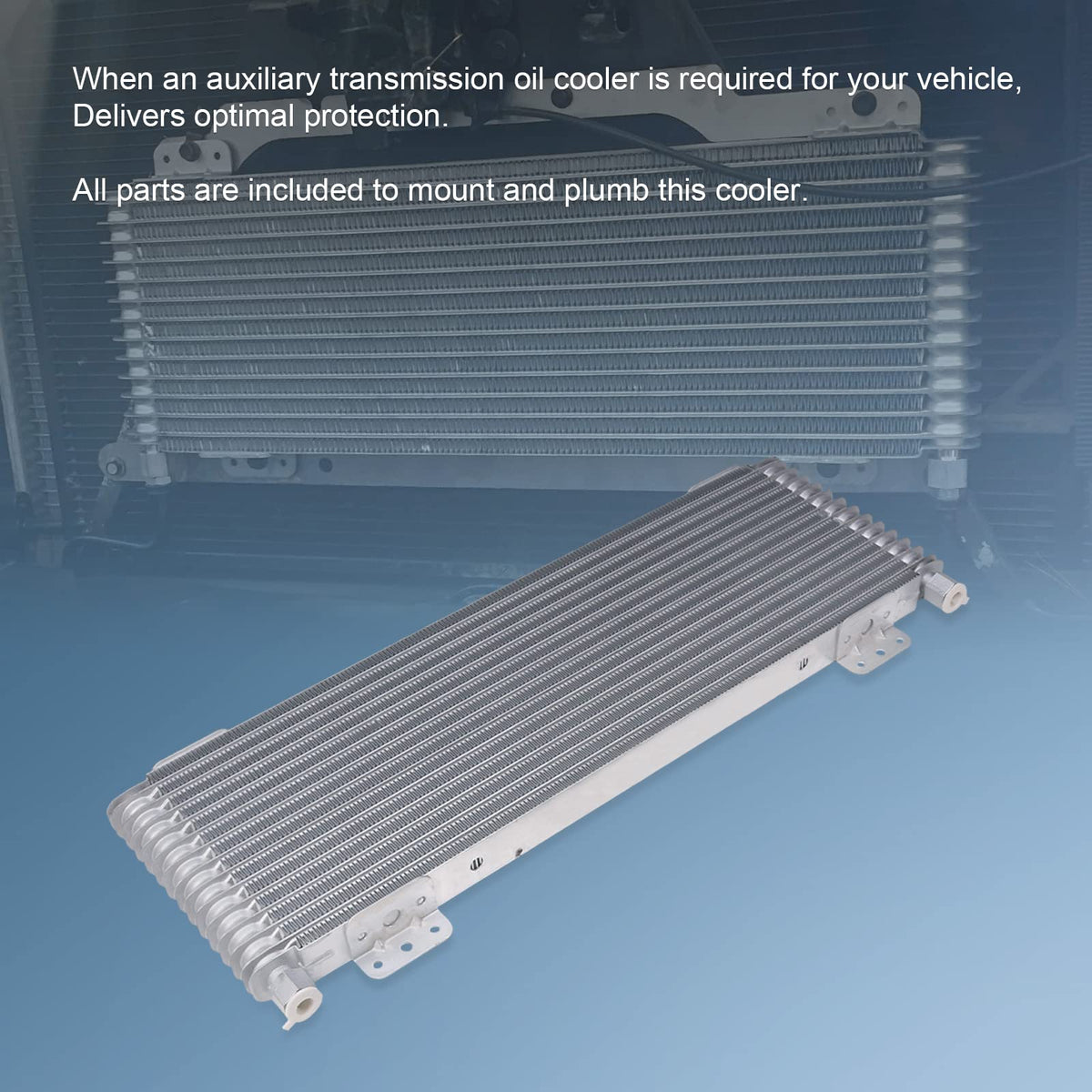 RADHLBNIU cooler installed on a van undercarriage, reduces transmission temperature under load