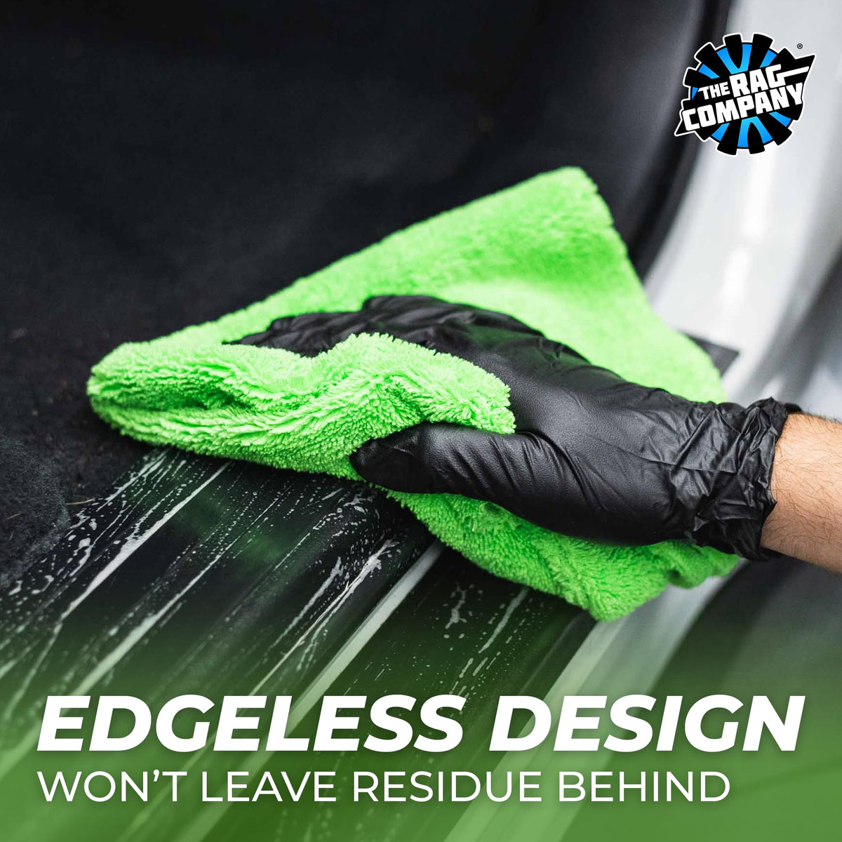 The Rag Company towel buffing vehicle hood for streak-free, glossy finish