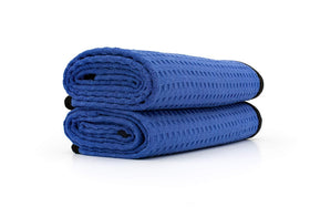 The Rag Company front pack showing two royal blue drying towels and branding benefit