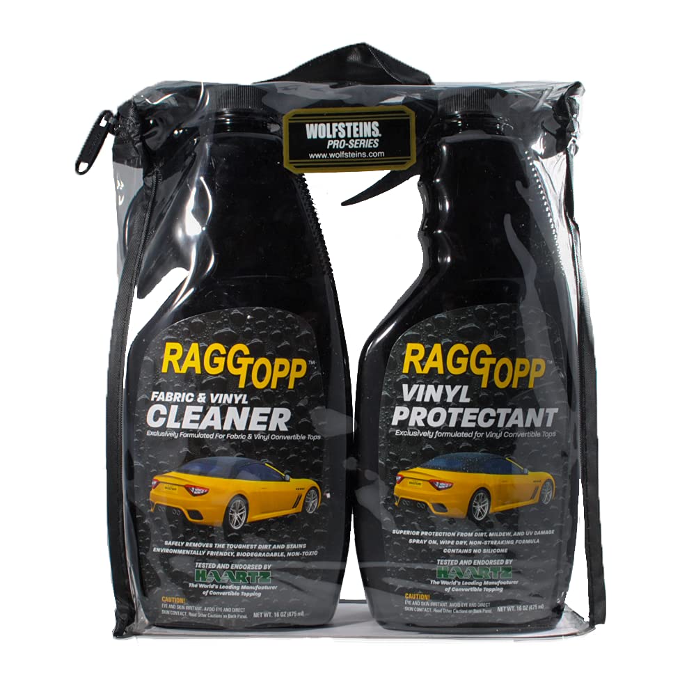 Raggtopp protectant being applied to a convertible top showing even coverage benefit