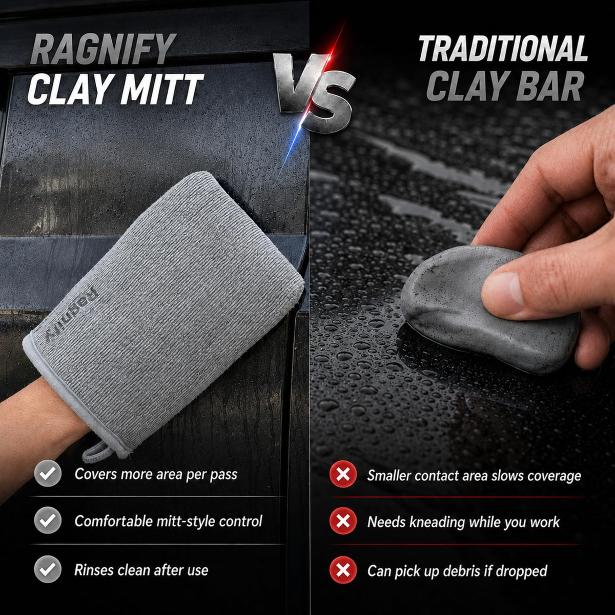 ragnify close-up of mitt fiber texture revealing contaminant pickup