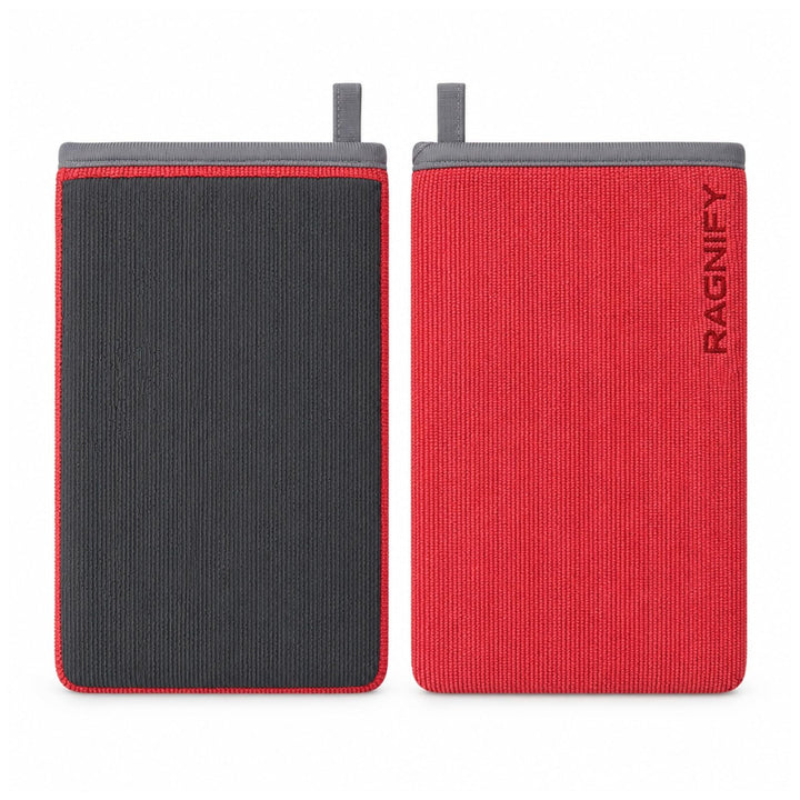 ragnify front packaging showing two red clay mitts and benefits