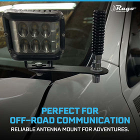 Rago Fabrication bracket mounted with antenna showing stability benefit on trails