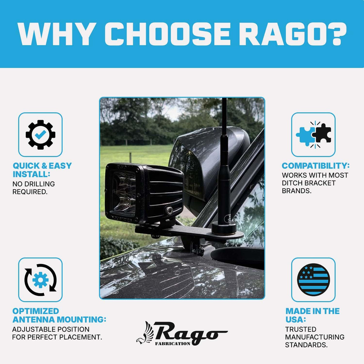 Rago Fabrication side profile showing offset design for improved clearance benefit