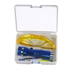 Ragyzity front view of complete leak detector kit showing components for quick inspection