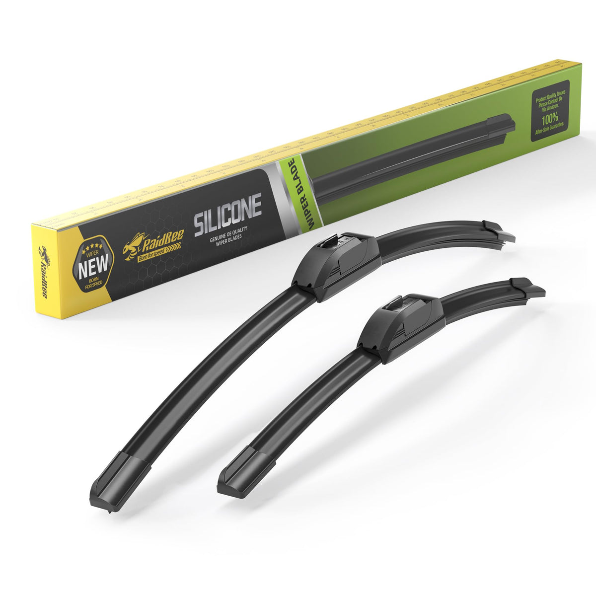 RaidBee front packaging showing 26+16 inch wiper set and fitment benefits