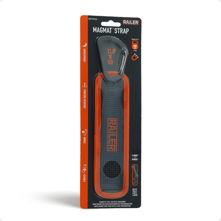 Railer front view of magnetic tool mat showing compact design and secure hold