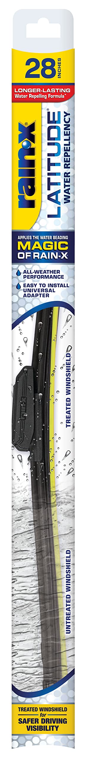 Rain-X front packaging showing blade and features, improves visibility
